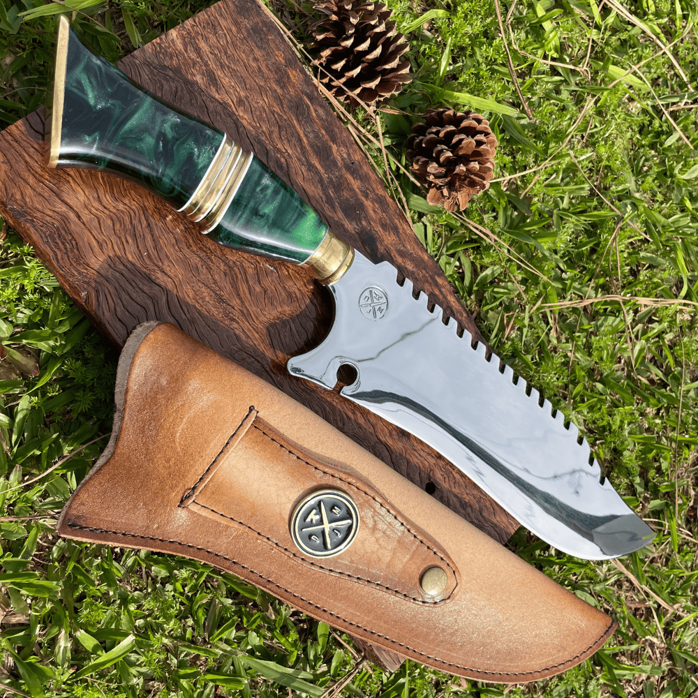 Faca Picanheira Rambo Esmeralda Estilo Bowie 4mm | Frete Grátis + Bainha + Seu Nome Grátis