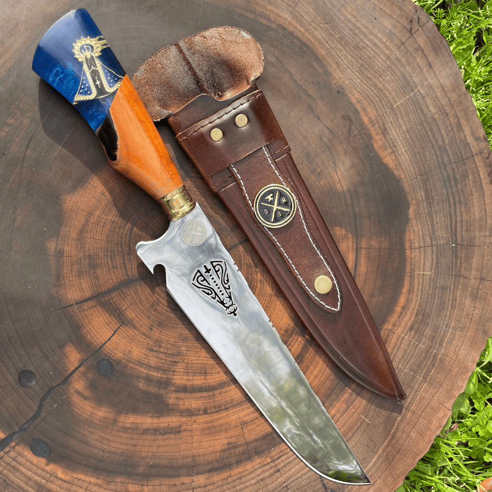 Faca Picanheira Nossa Senhora 3mm | Frete Grátis + Bainha + Seu Nome Grátis