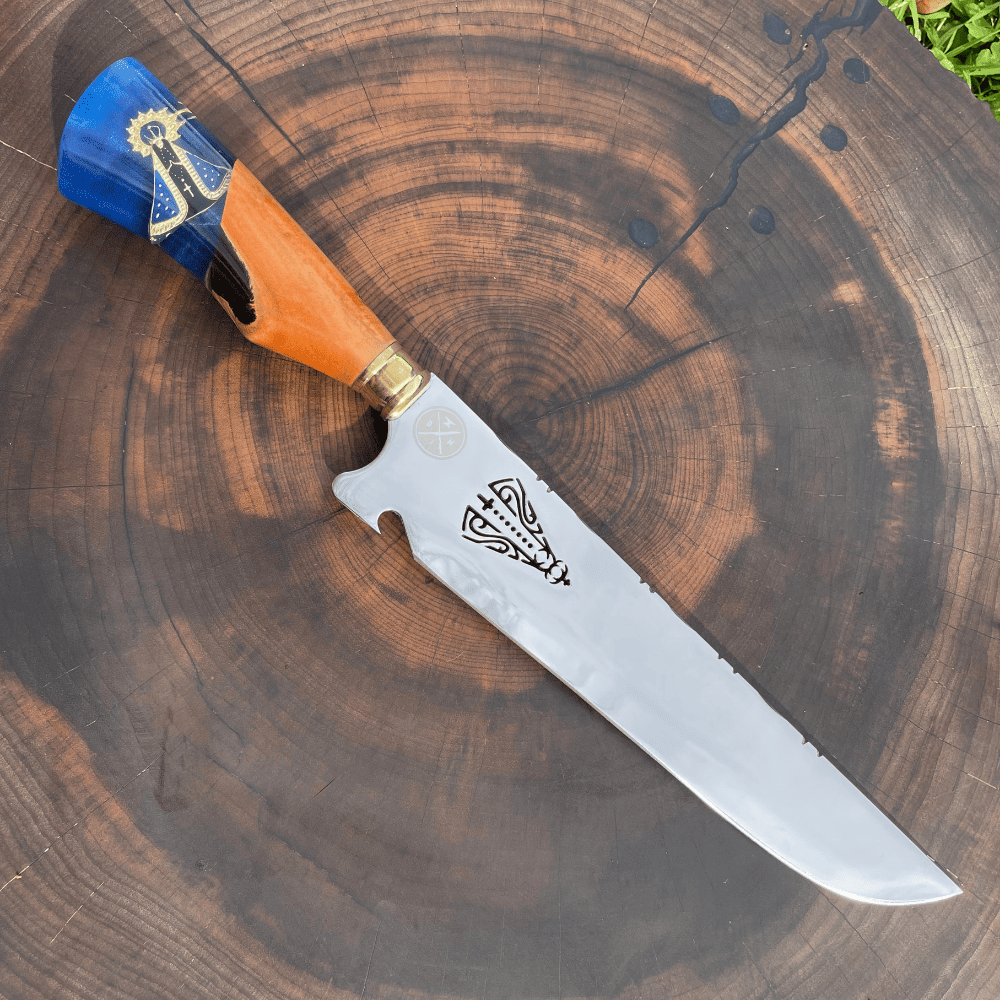 Faca Picanheira Nossa Senhora 3mm | Frete Grátis + Bainha + Seu Nome Grátis