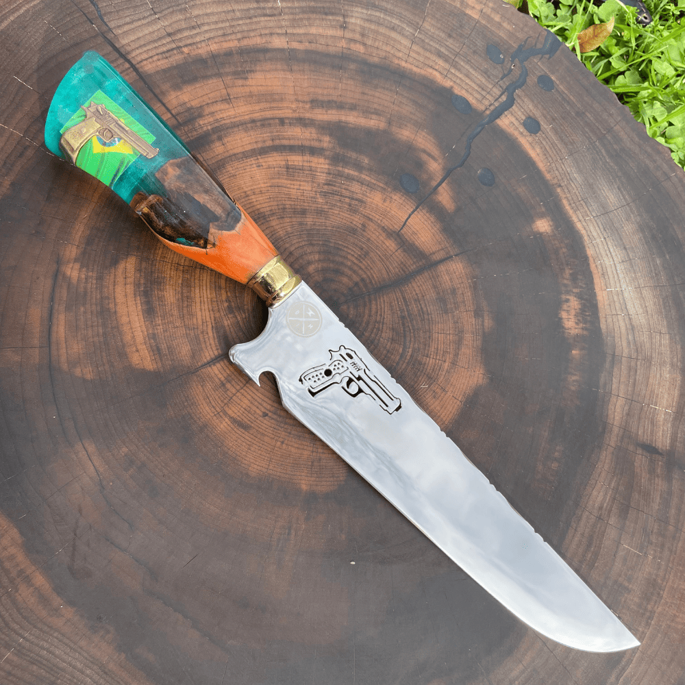 Faca Picanheira Pistola 3mm | Frete Grátis + Bainha + Seu Nome Grátis