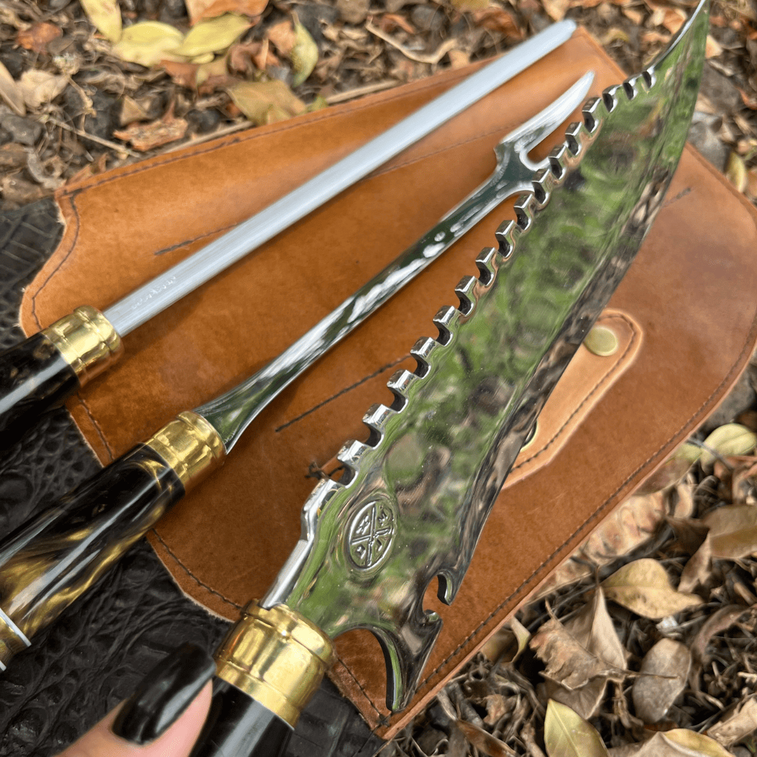 Kit Churrasco 3 Peças - Cabo Ouro Negro + Bainha