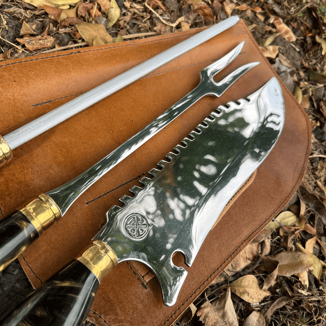 Kit Churrasco 3 Peças - Cabo Ouro Negro + Bainha