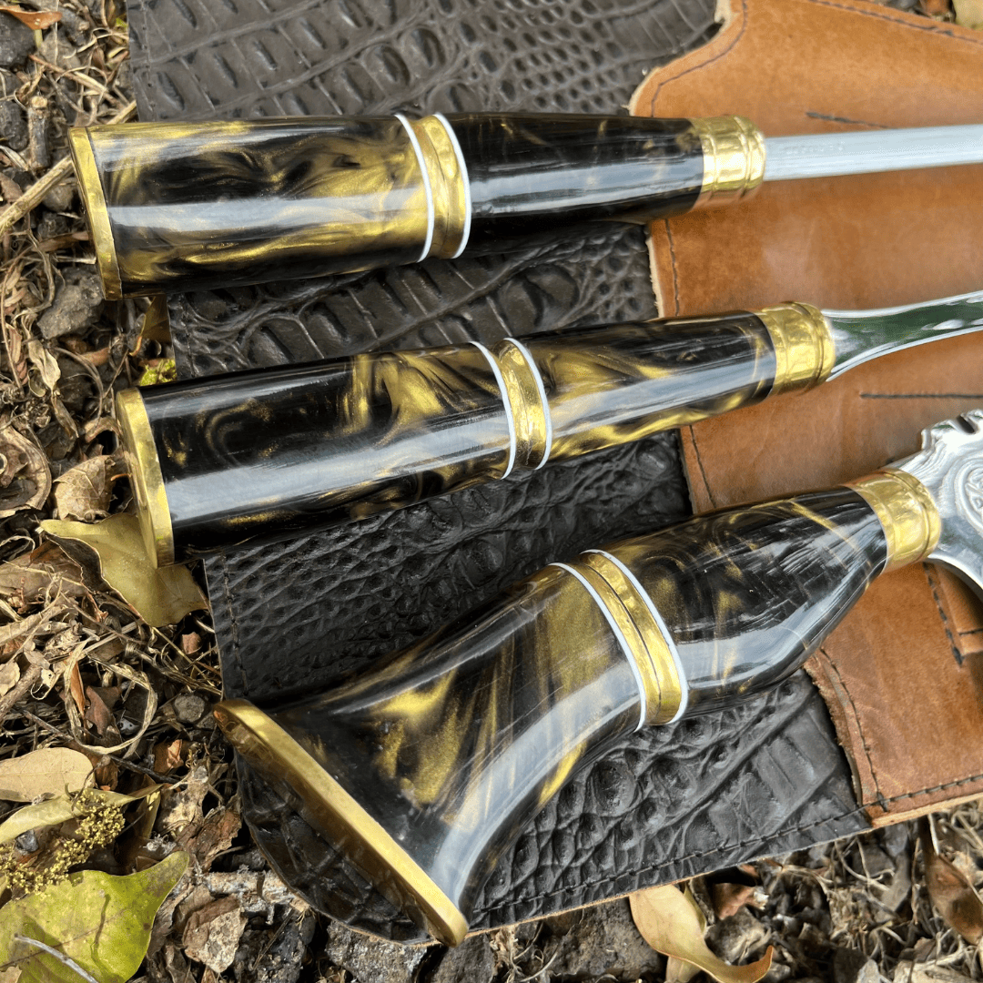 Kit Churrasco 3 Peças - Cabo Ouro Negro + Bainha