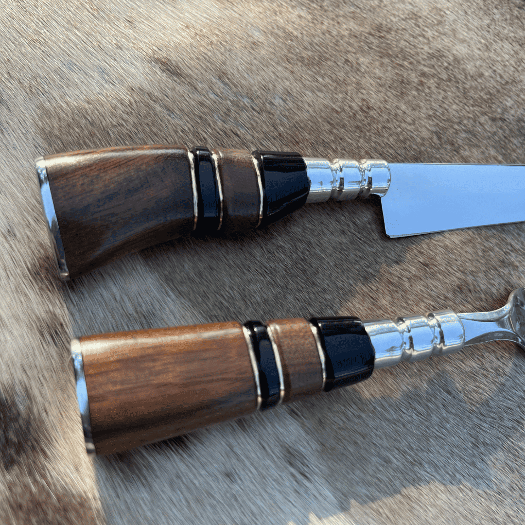 Kit Faca e Garfo Campeiro Marrom + Bainha