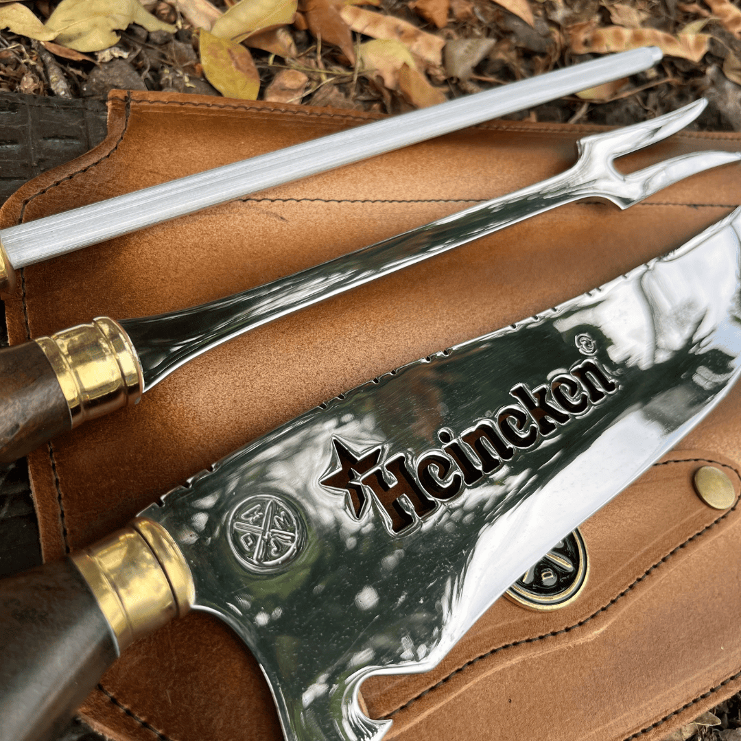 Kit Churrasco 3 Peças - Cabo Relíquia Esmeralda + Bainha