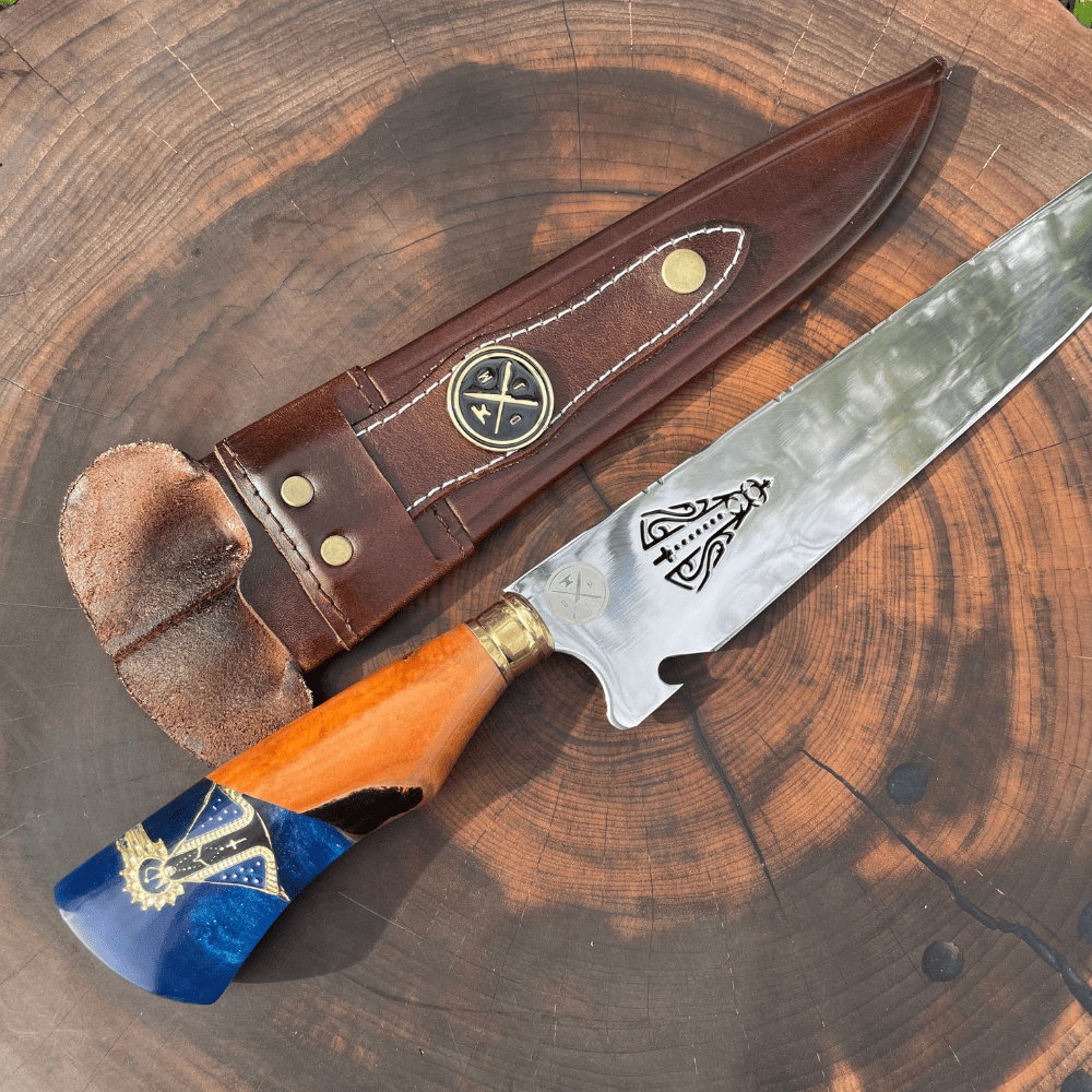 Faca Picanheira Nossa Senhora 3mm | Frete Grátis + Bainha + Seu Nome Grátis