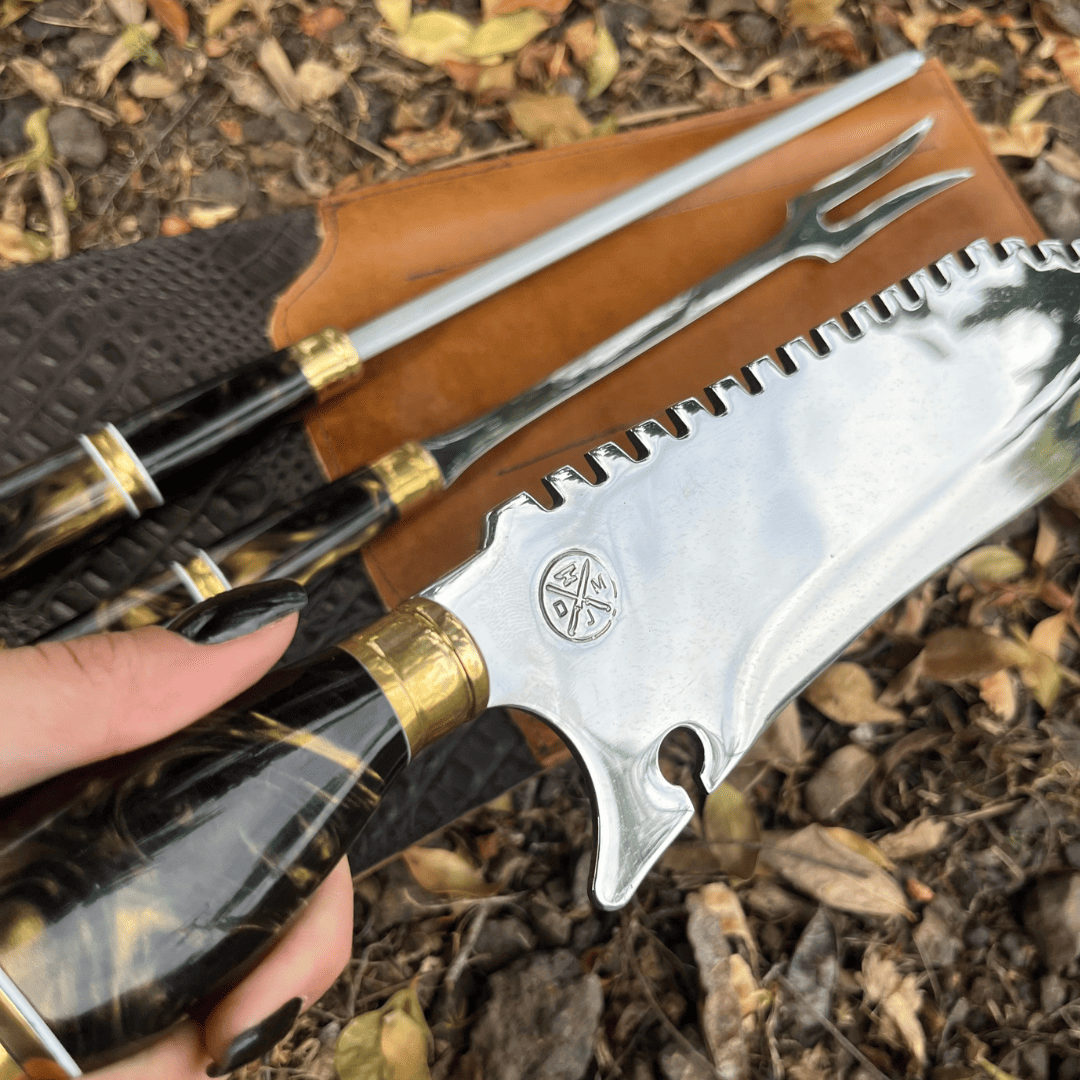 Kit Churrasco 3 Peças - Cabo Ouro Negro + Bainha