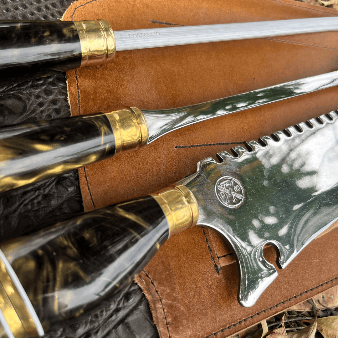 Kit Churrasco 3 Peças - Cabo Ouro Negro + Bainha