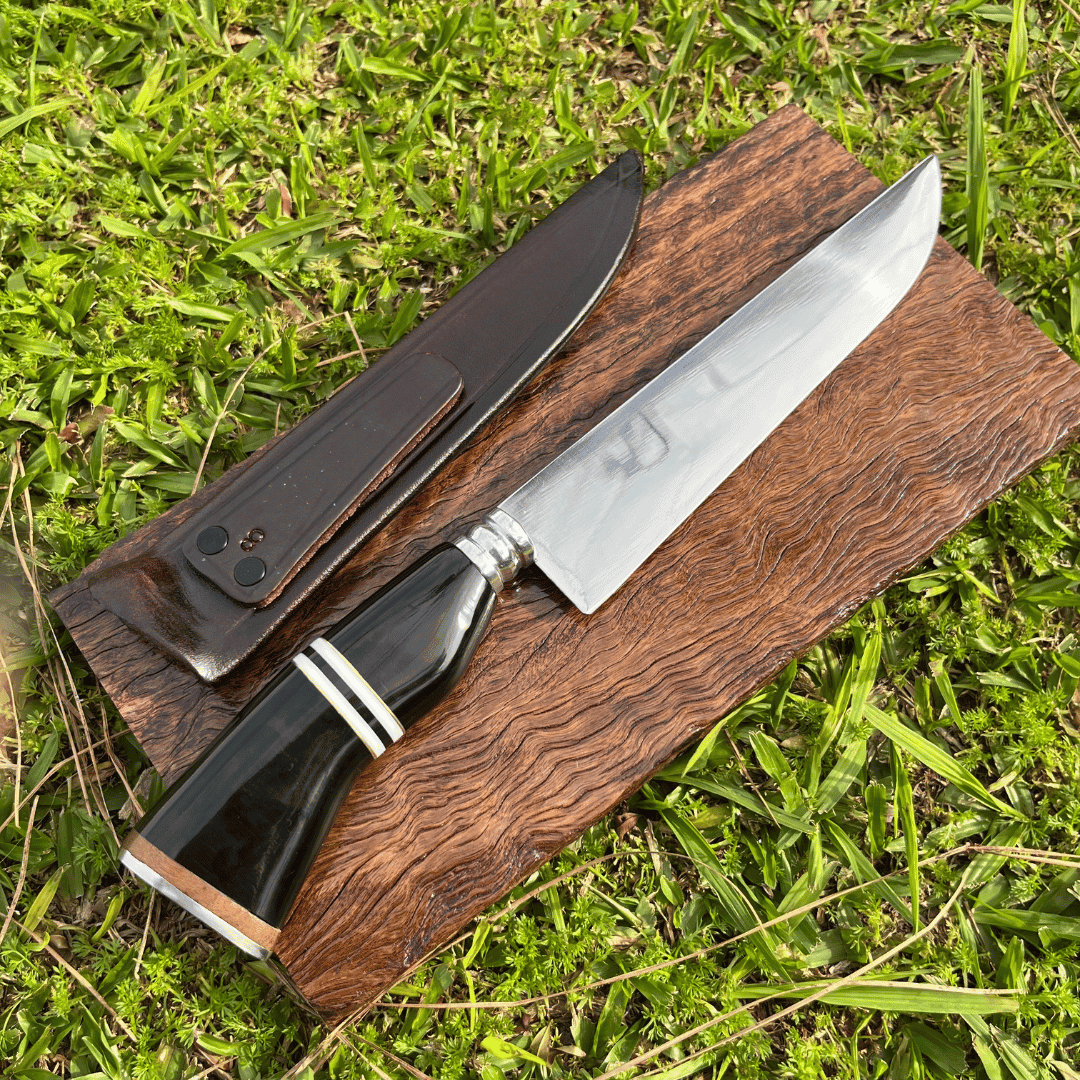 Faca Picanheira Aço Inox - Cabo Escuro + Bainha