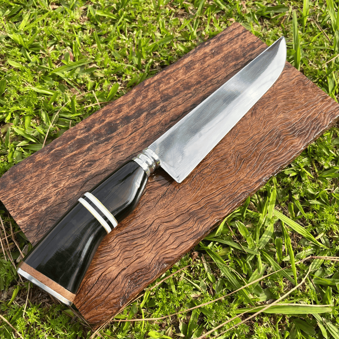 Faca Picanheira Aço Inox - Cabo Escuro + Bainha