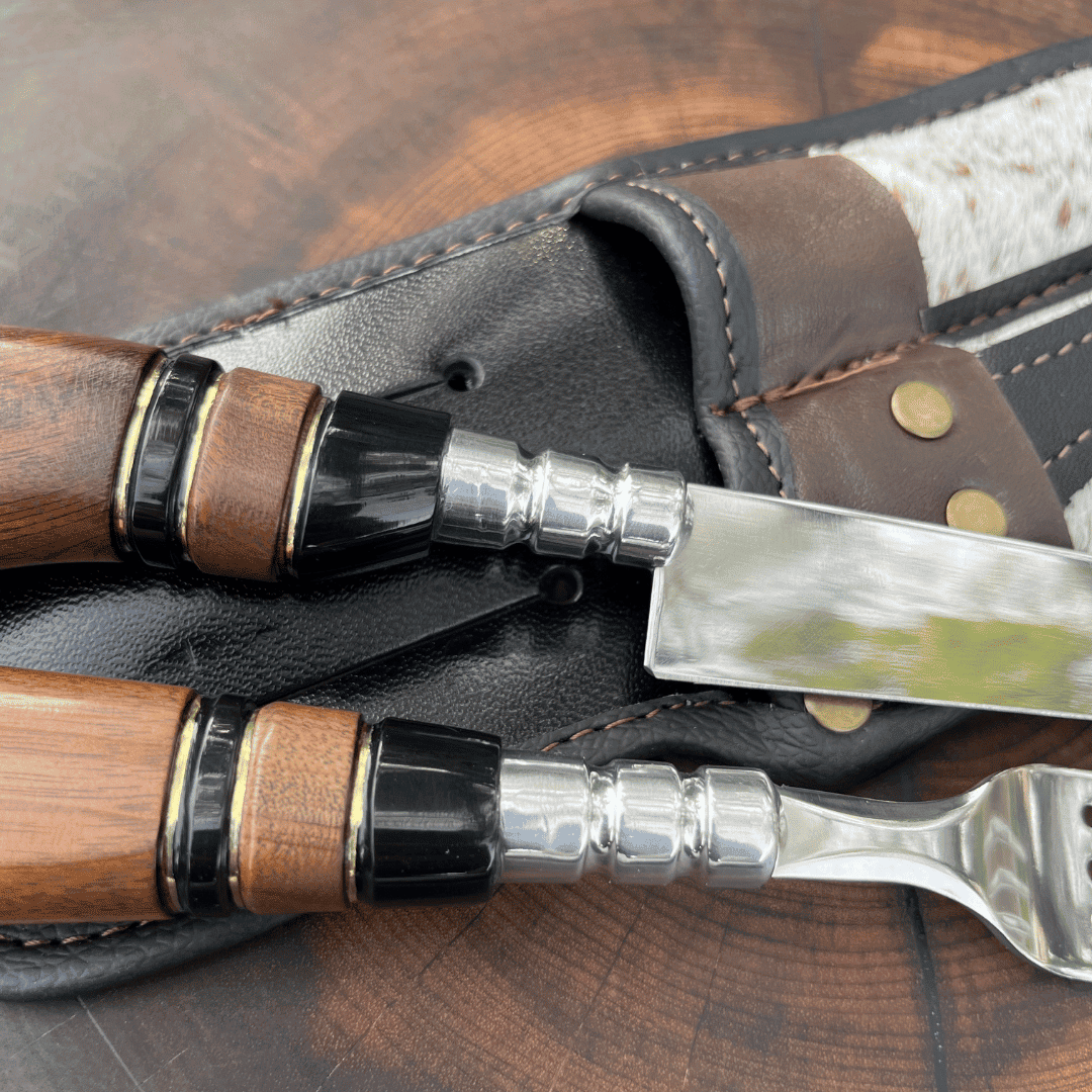 Kit Faca e Garfo Campeiro Marrom + Bainha