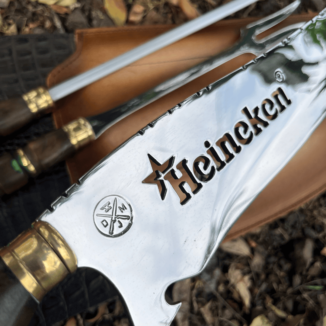 Kit Churrasco 3 Peças - Cabo Relíquia Esmeralda + Bainha