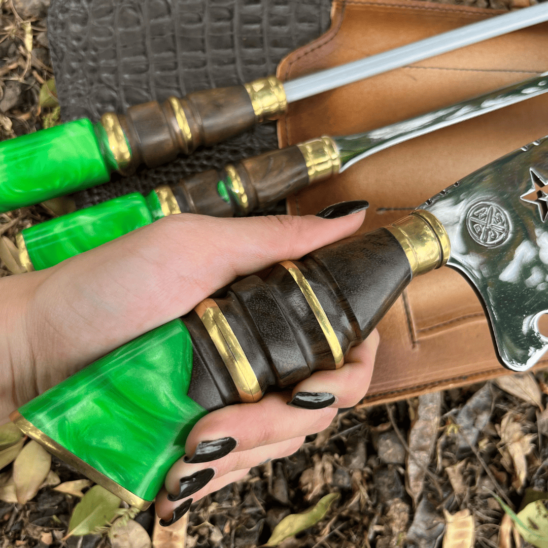 Kit Churrasco 3 Peças - Cabo Relíquia Esmeralda + Bainha